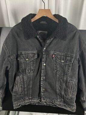 Black/Dark grey Levi Sherpa Trucker Jacket Large